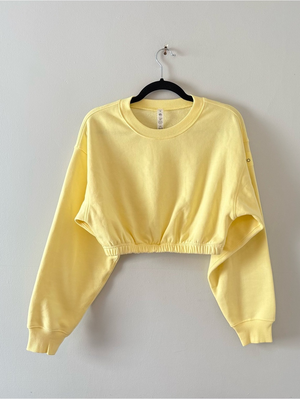 ALO Yoga Devotion Crew Neck Pullover Buttercup Cropped Cinch Waist Yellow